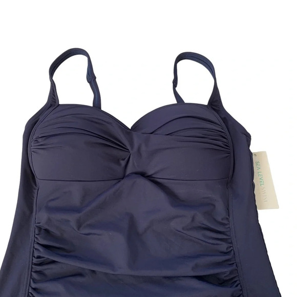 Sea Level Twist Front Multifit Tankini Swim Top Navy Size 8 NWT - Picture 5 of 10